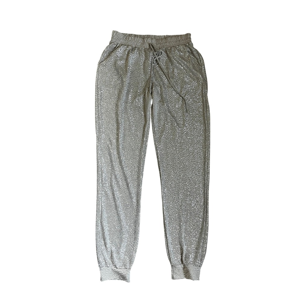 Champagne Metallic Shimmer Jogger Pants Medium Made in USA Party Disco Glam M